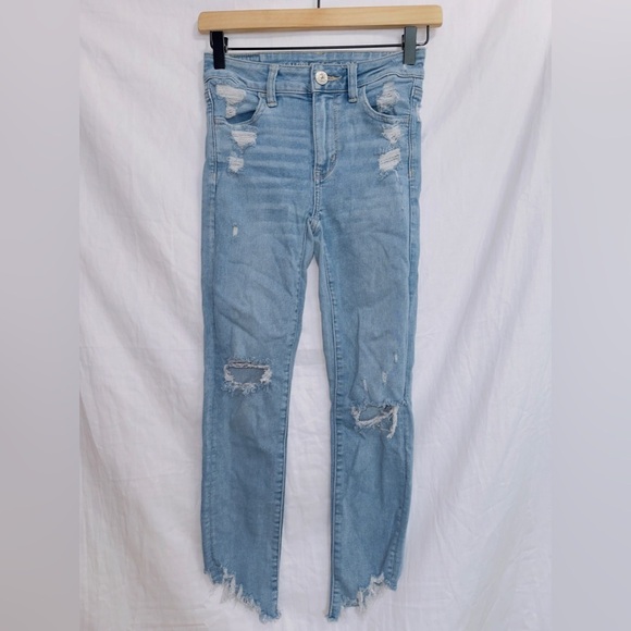 American Eagle next level stretch frayed hem hi rise jegging crop jean size 0 - Picture 1 of 7